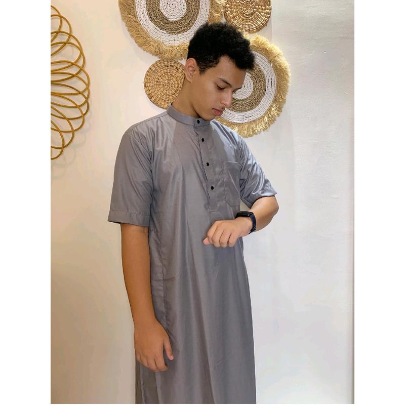 Gamis Hasyimi Lengan Pendek Berkerah by MAJA Collection Gamis Toyobo Grade A Kancing Premium Busana Muslim Pria Warna Navy Dewasa Hitam Katun Panjang Jubah 4