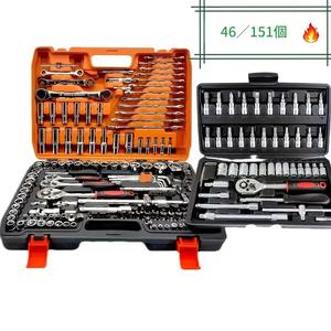 46点セットの自動車整備用工具セット、多機能ソケットレンチ＆ラチェットグループ、耐久性の高い金属製ツールボックス