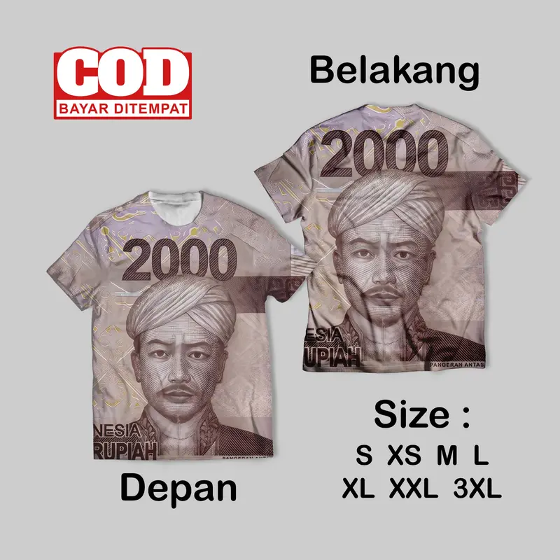Kaos FullPrint Pecahan Rupiah Wallpaper Keren | T Shirt AOP Uang Rupiah Wallpaper Depan Belakang 6