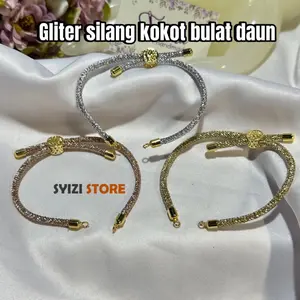SYIZI STORE Gelang Tali Hongkong Gliter Model Silang Kokot Bulat Daun - Gelang Serut Gliter Kait untuk Tampilan Elegan cewek