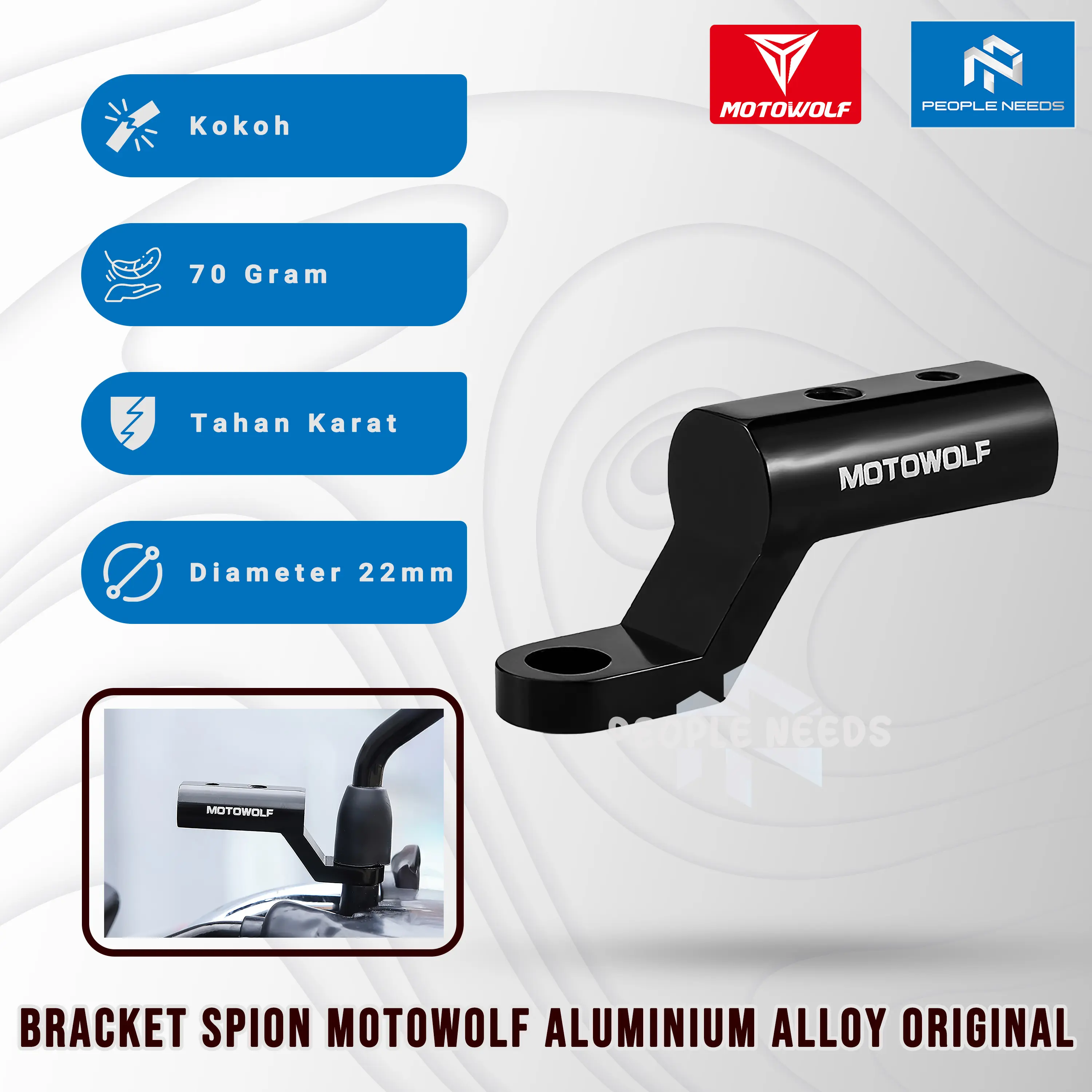 MOTOWOLF Bracket Spion Original Lampu Senter Holder HP Aluminium Aloy