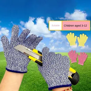 Grey Pink Blue Child Anti-cutting Gloves Wear-resistance HPPE Work Safety Gloves Wood Work Lever 5 Protective Mittens - Pink L