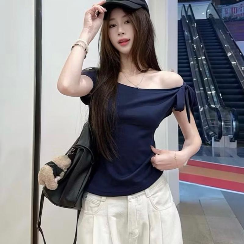 A3 Áo kiểu nữ trễ vai kèm dây vai mặc nhiều kiểu size S M cho bạn nữ