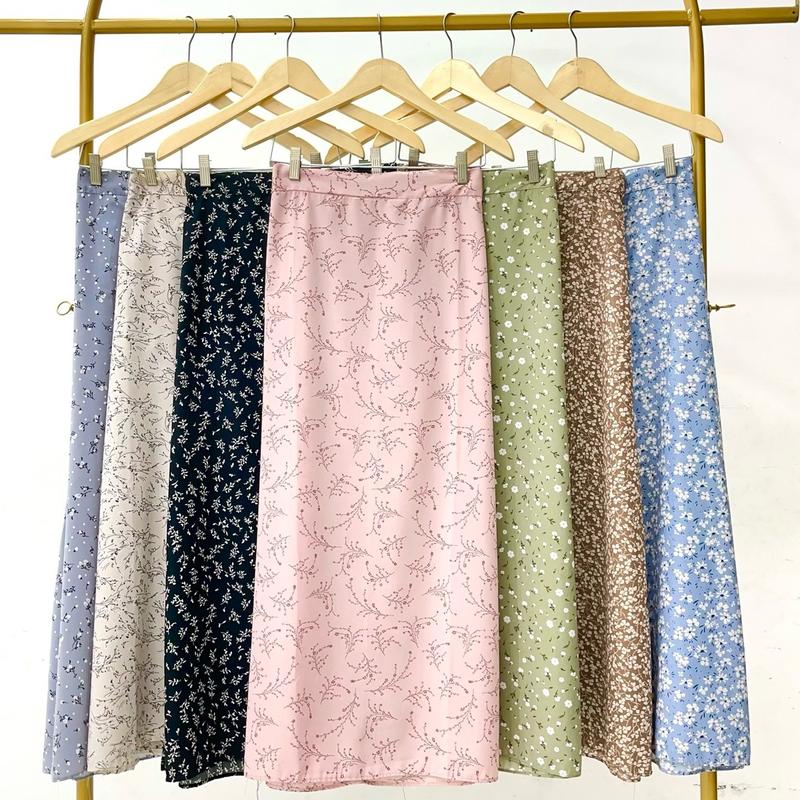 Floral Skirt | Rok motif bunga| Korean skirt | Rok A line | pattern midi skirt | Korean Style | Rok wanita Panjang Casual Bawahan 1