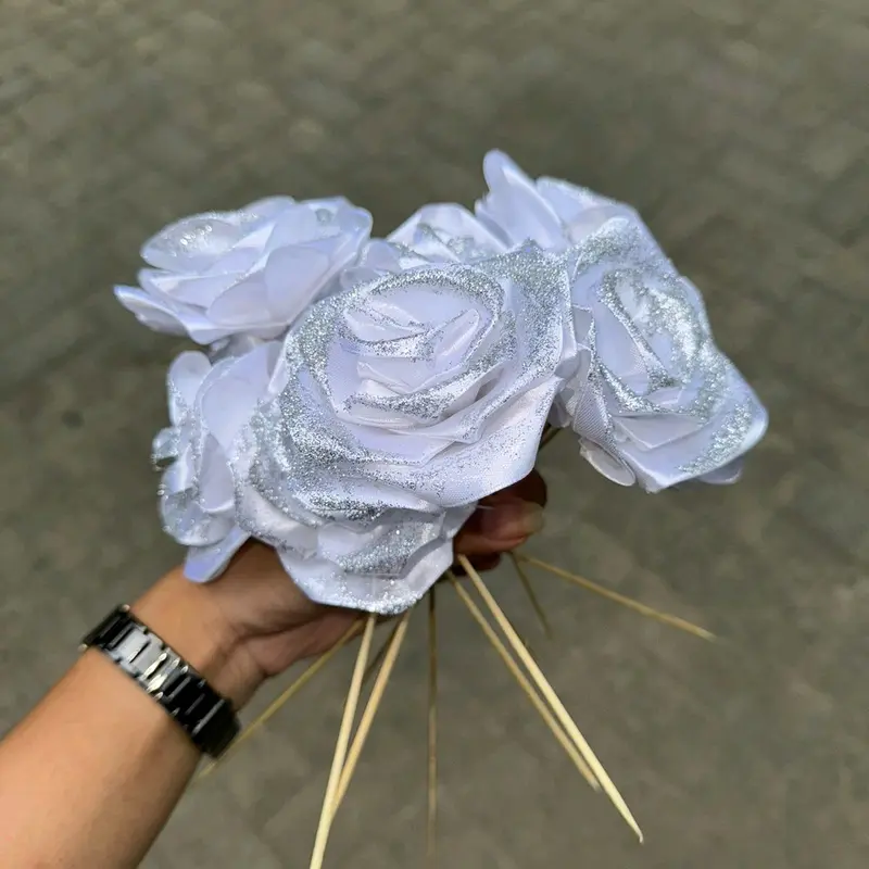 7 Tangkai Bunga Pita Satin Bunga Buket SUDAH ADA GLITTER DAN BATANG NYA ( HANYA BUNGA NYA SAJA ) Tolong Cat Dulu Untuk Warna Bunga nya Buket Wisuda Buket Hadiah 5