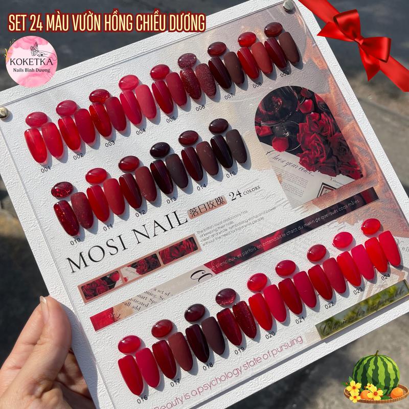   Vườn Hồng Chiều Dương  Set Sơn gel 24 màu Thạch Nhũ Mắt Mèo Đỏ Mosi Nails 12ml chai + Tặng Bảng Màu Thông Tin Sản Phẩm Sang Trọng 