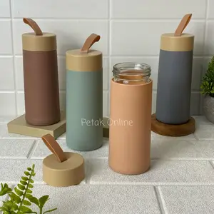 Botol/ Tumbler Polos Tutup Tenteng Karet Coklat 350 ML
