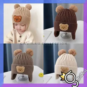 Topi Kupluk Bayi Laki Laki Perempuan Model Beruang Anak Umur 0 6 12 Bulan 1 Tahun Model Telinga Rajut Murah Beanie Hat Usia Baru Lahir Korea 0-3 bulan white