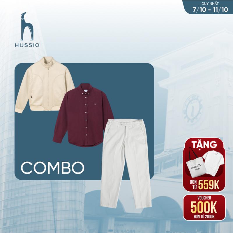 [COMBO] Áo Khoác ANPHU, Sơ mi tay dài Season "Ba", Quần dài kaki Elegacne - HUSSIO
