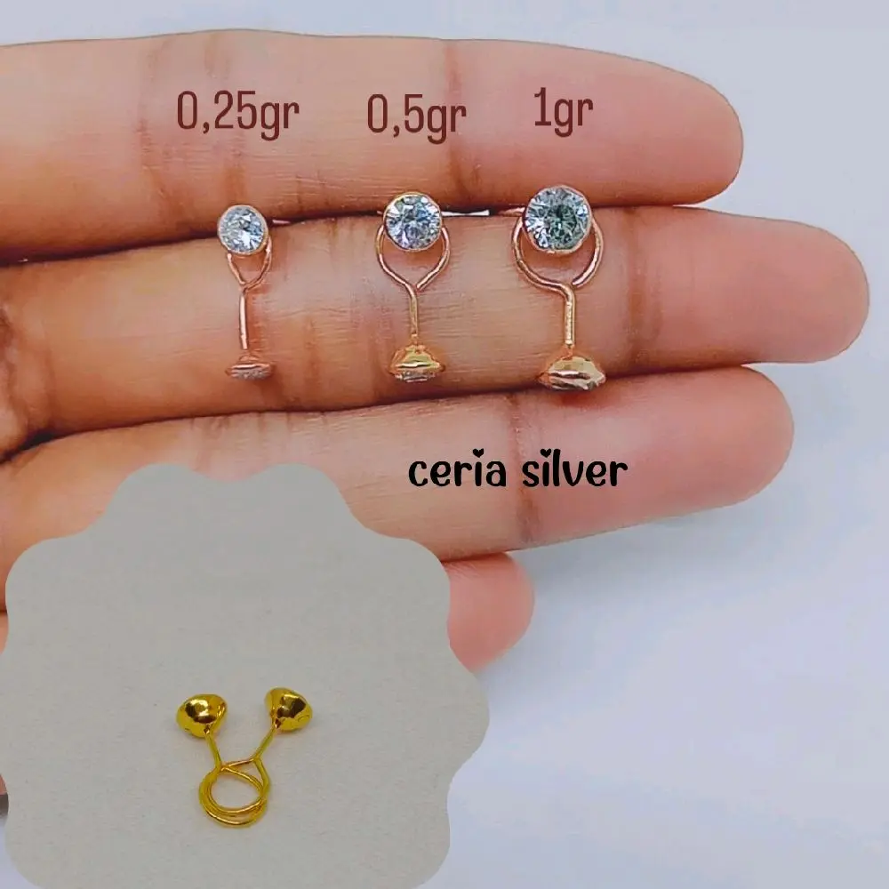 anting giwang perak925 asli lapis emas asli model toge mata putih