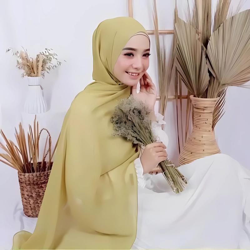 Pashmina Ceruty Babydoll 200x75cm Jahit Tepi Premium Jilbab Panjang 2