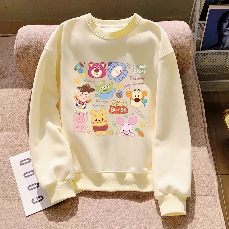 Sweter longgar kebesaran pola kartun atasan katun kasual lengan panjang untuk wanita 6
