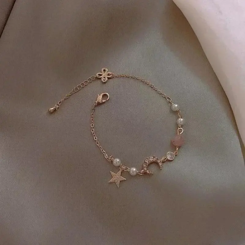 Beaded Bracelet Gold Color Chain Elegant Women Trendy Moon Star Romantic Bracelet Birthday Gift Female