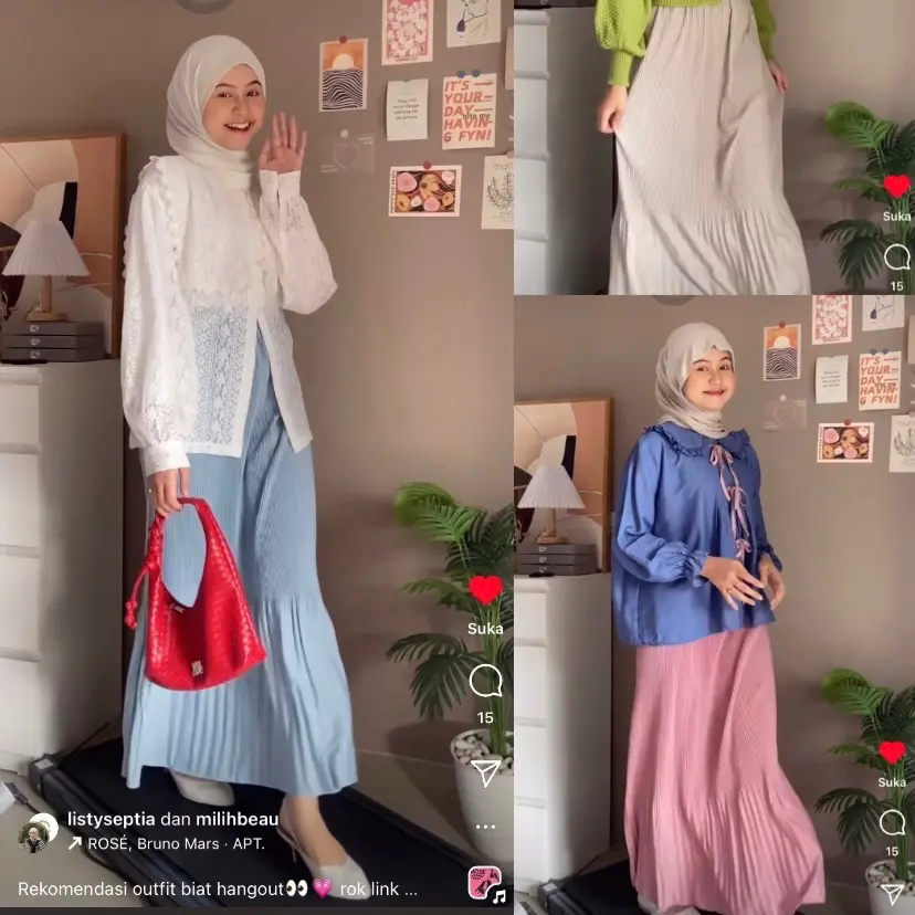 [milihbeau] Mermaid Pleats Skirt - Rok Lingkar Pinggang Melar 60-120cm -  Plisket Premium Hyget - Panjang 96cm - Warna Slate Blue - Biru, Coklat, Hitam, Cream, Almond, Pink, Hijau Sage