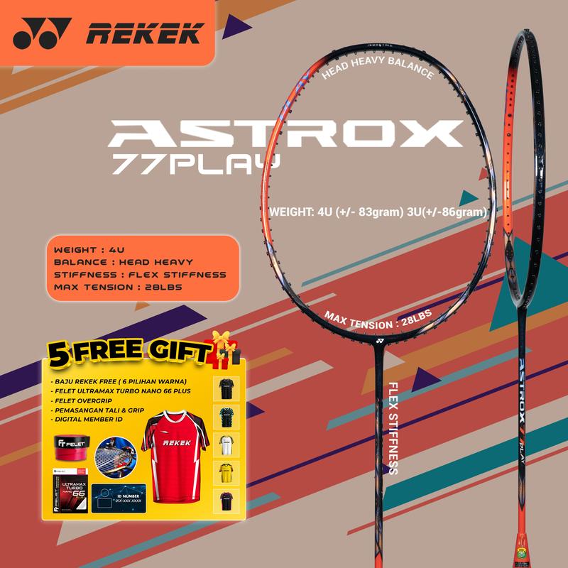 YONEX ASTROX 77 PLAY BADMINTON RAKET PAKEJ TALI + GRIP