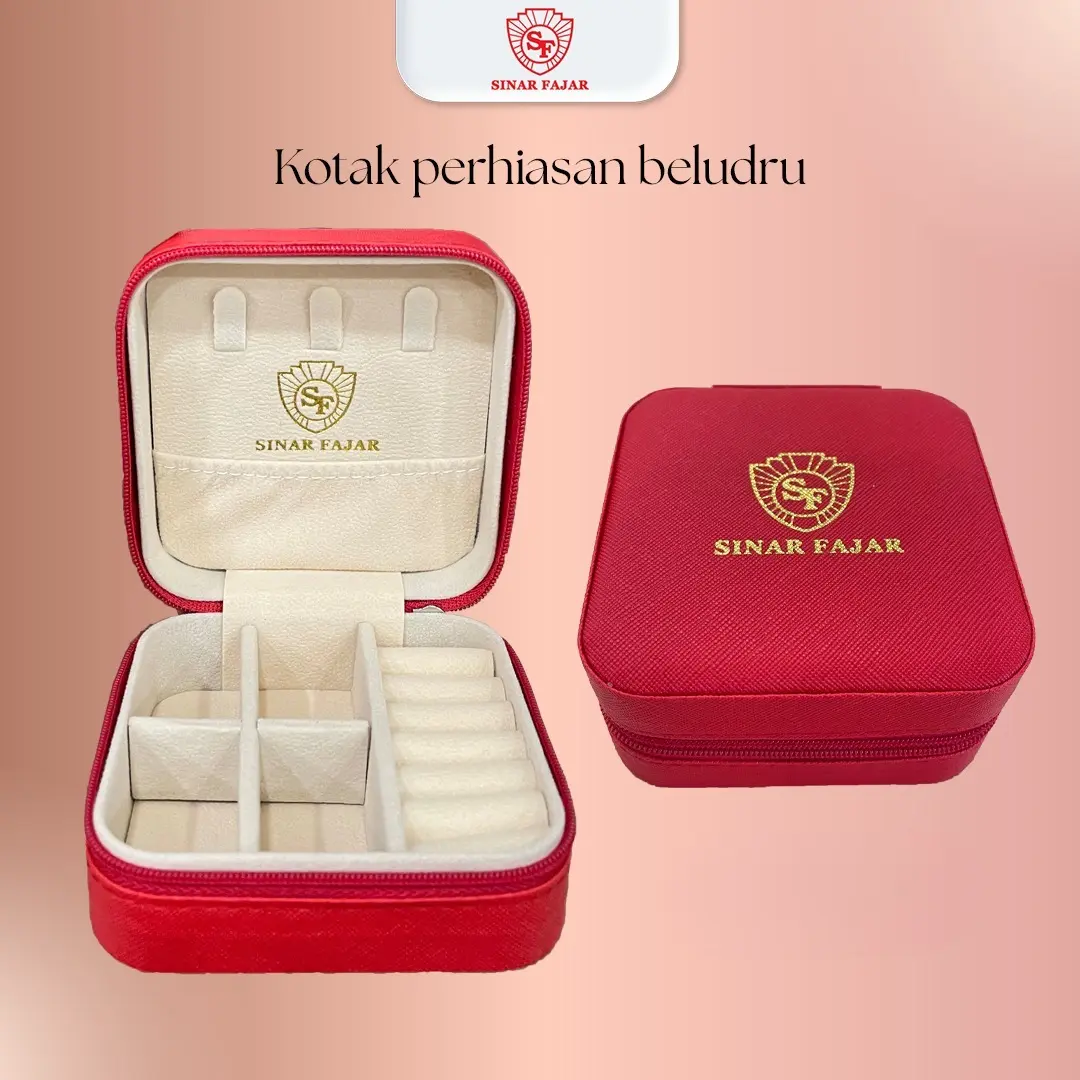 Aksesoris Perhiasan / Tempat Perhiasan / Kotak Perhiasan Satu Set Beludru Berlogo Sinar Fajar - Warna Merah