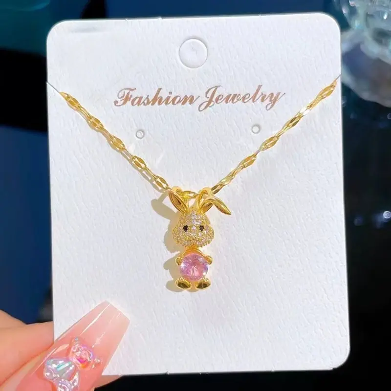 ￼{ COD } Kalung Titanium Wanita Korea Liontin Ruby Kelinci Kalung Wanita Korea Anti Karat Tidak Luntur 4