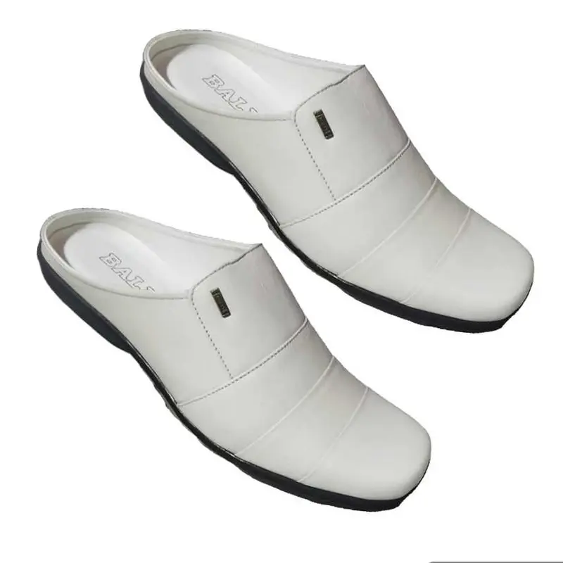 PREMIUM (READY) terjamin Sepatu selop pria putih kulit asli/sendal sepatu casual sol karet kuat dan yaman (BISA COD ) murah terlaris 0