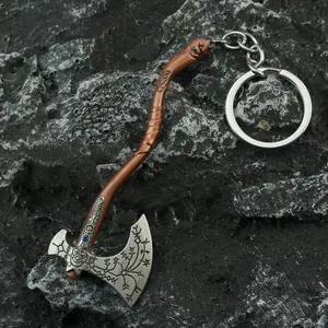 God Of War 4 Kratos Axe Keychains Exquisite Crystal Carved Axe Pendant Souvenir Accessories