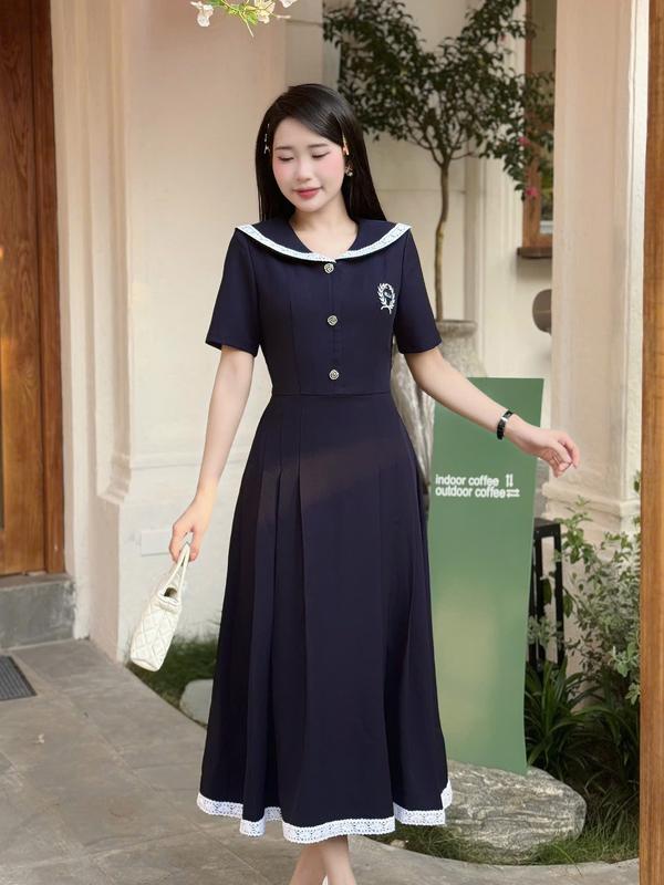 Váy Đầm Thiết Kế Ella Desgin dành cho nữ kiểu dáng midi phối chữ thêu tay thủ công phù hợp mặc đi làm ,đi chơi , có bigsize B20