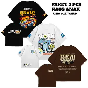 [Free Stiker Nama] Paket Hemat Isi 3 Pcs Kaos Distro Anak Laki-laki dan Perempuan Bahan Cotton 30s