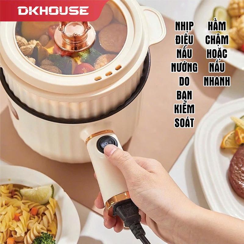 DKHOUSE Nồi Điện Đa Năng 1.8L Nấu Mì, Nấu Canh, Hấp, Xào, Lẩu Các Món, Tặng Vỉ Hấp