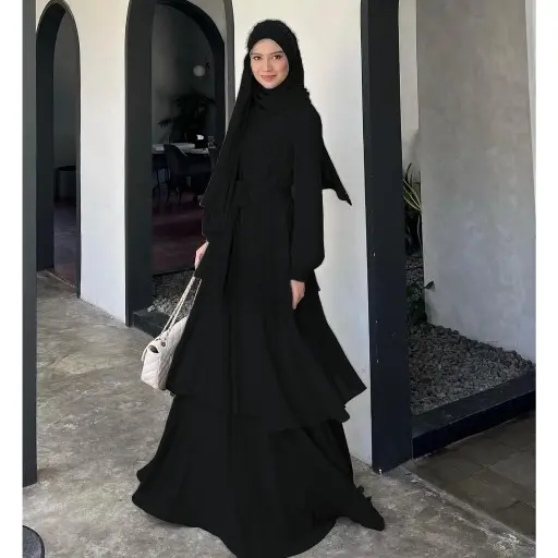 Nadira Dress wanita kekinian bahan ceruty babydoll full furing busui friendly Allsize free pashmina 5