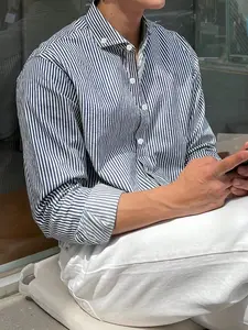 Kemeja Pria Stripe Garis Lengan Panjang Simple Perfect Bahan Katun Premium Best Seller