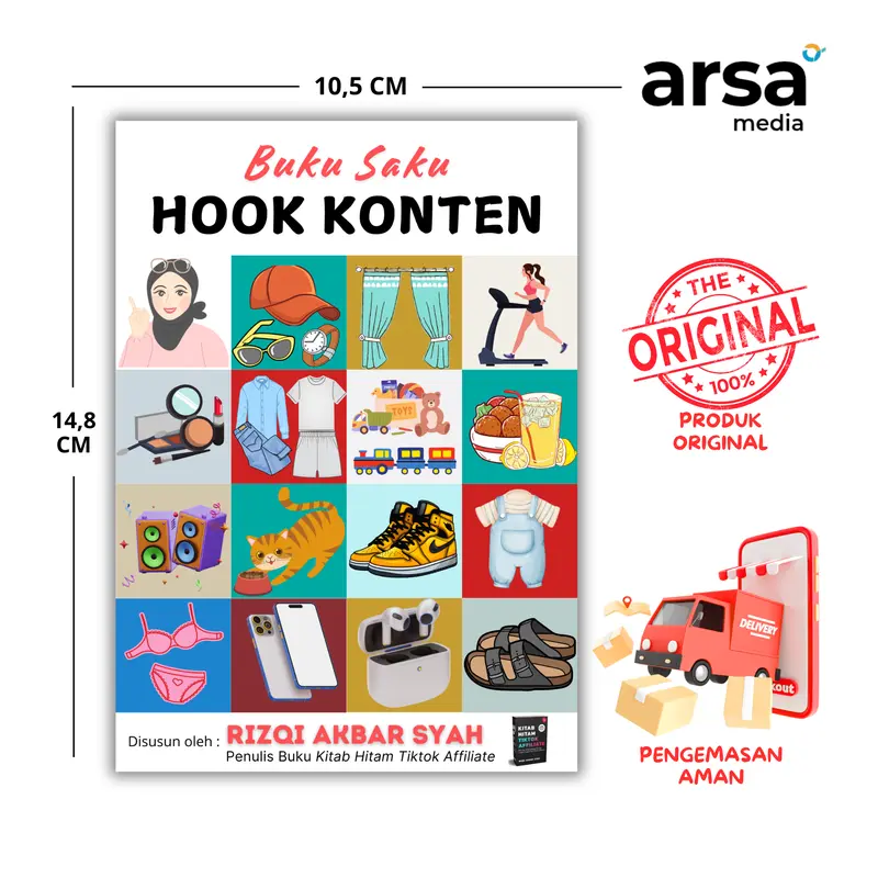 Buku Saku Hook Konten Tiktok Affiliate Ukuran A6 10,5 Cm X 14,8 Cm 222 Halaman Hitam Putih Kertas Bookpaper 52 Gram Cover Soft Untuk Membuat Konten Tiktok Menarik