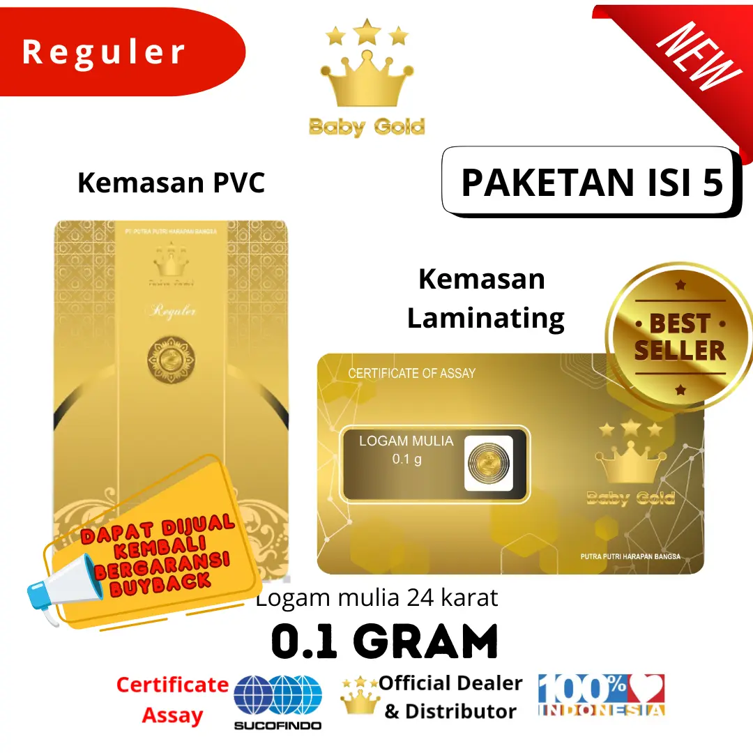 BABY GOLD 0.1 GRAM ISI 5PCS LOGAM MULIA EMAS MINI Dompet