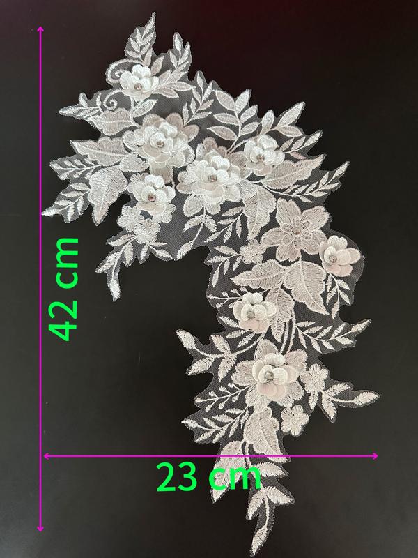  SET 2 CỤM BÔNG THÊU 3D Gắn Đá Nhụy  5m 40cm x 24cm  Đính Kết Áo Dài ,Áo Cưới ,Đầm Dạ Hội Quần Áo Thời Trang 