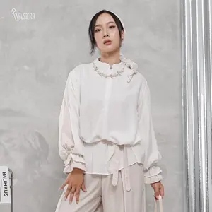 Elsiera Iris Tops 3in1 Style Atasan 1 Baju 3 Style Wanita Dobby Layer Pita Elegant Raya Lebaran Collection Broken White