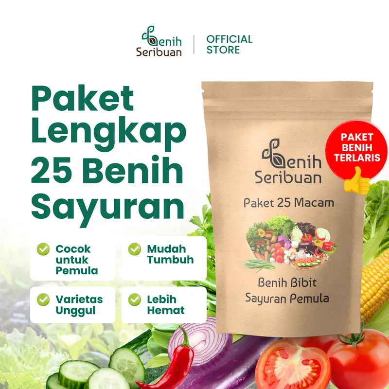 Paket 25 Bibit Sayuran Mudah Tumbuh Benih Seribuan