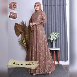 azalia mode gamis brukat  gamis kondangan premium gamis terlaris ada jumbo m.l.xl.xxl.xxxl.free masker Muslim Lembut Dress