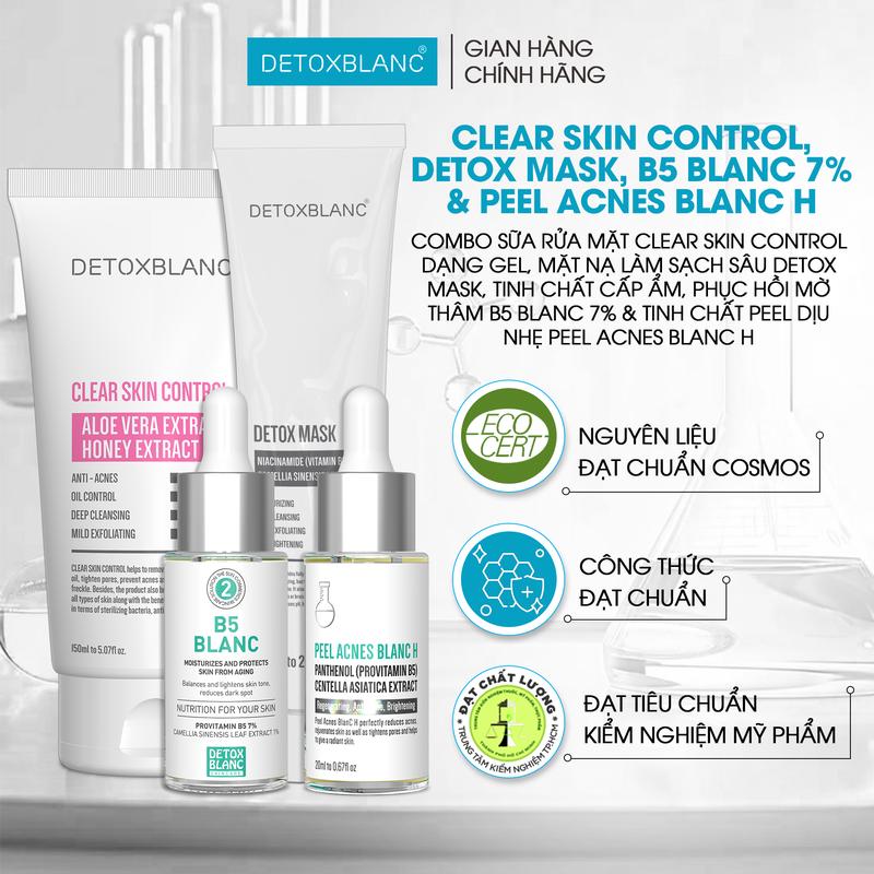    Combo Da Khô + Dầu Nhờn   Combo Mụn ẩn viêm se nhỏ lcl  thâm da : Detox Mask Thải Độc  Serum Peel Lộc Đề H 20ml  + Serum Phục Hồi B5 Detoxblanc + Sữa rửa mặt dịu nhẹ cho da mụn 150 ml Skincare 