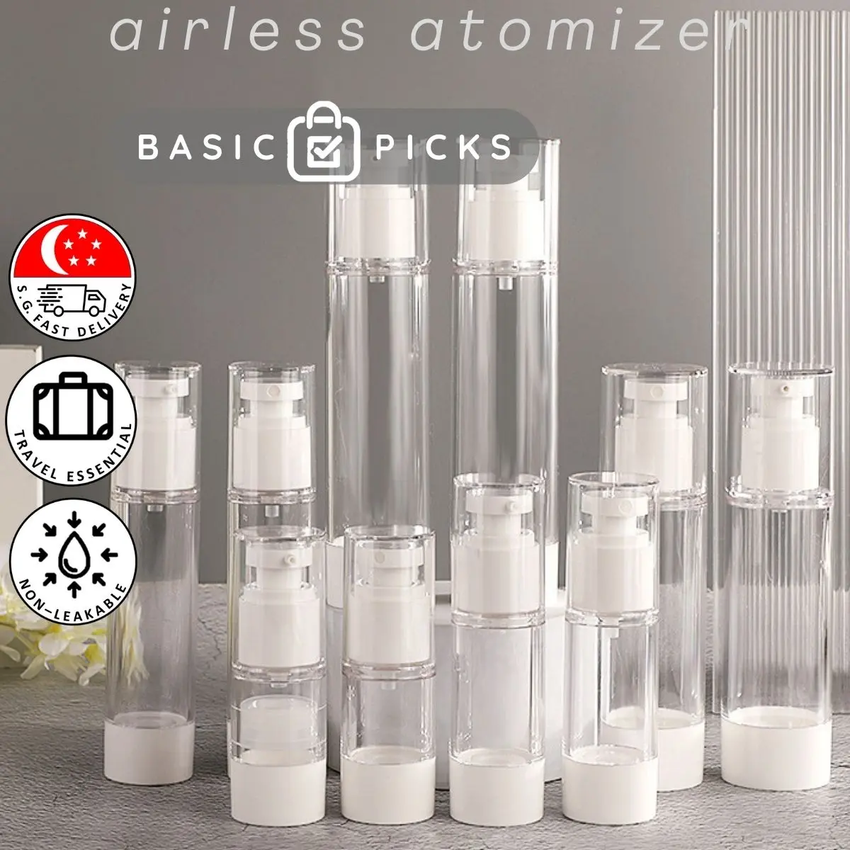 【SG Stock】Set of 3 Airless Vacuum Refillable Portable Clear Bottle Container Spray / Mist / Pump for Cosmetics Atomizer Travel