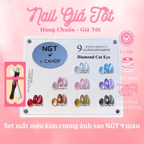 Set mắt mèo NGT chính hãng - Set mắt mèo KIM CƯƠNG ÁNH SAO 9 màu siêu sáng ( tặng bảng màu + combo 2 thanh hút ) [ Nail Giá Tốt ]