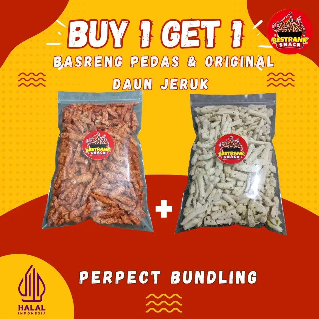 (Buy 1 Get 1) Basreng pedas 400 gr gratis original daun jeruk 400 gr Bestrank snack s a jodo
