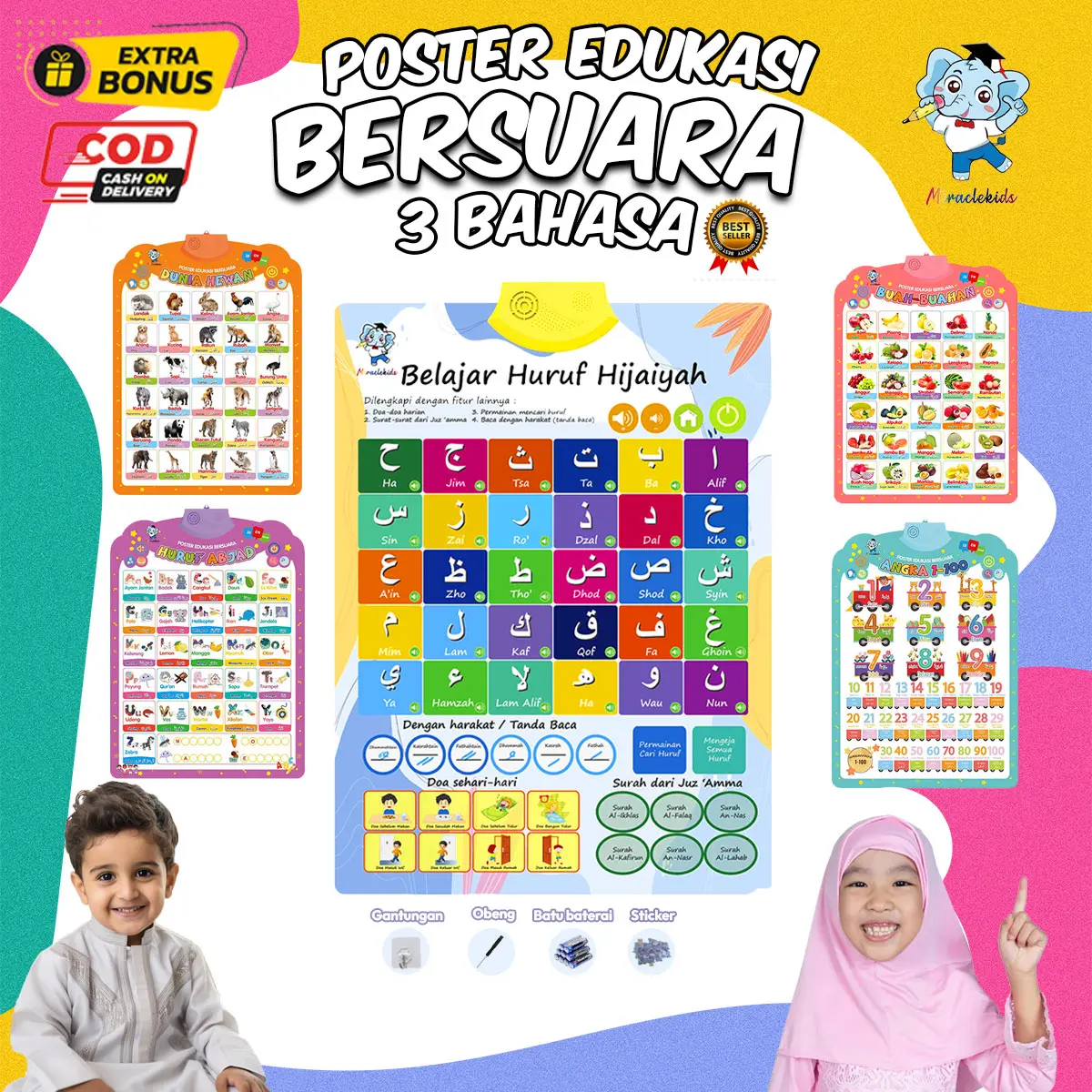 Bermain Sambil belajar Poster Edukasi Suara Bahasa Indonesia Poster Dinding Gantung Bunyi Belajar Anak