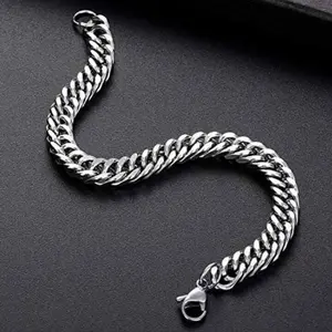 Gelang Rantai Silver Bahan Titanium Unisex Anti Karat Fashion Style Bracelets Pria cowok Elegan