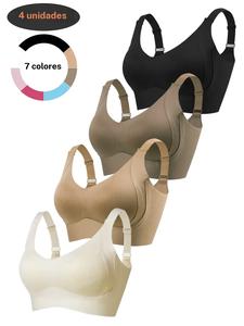 Set de 4 brasieres sin varillas para mujer, ajuste cómodo con tirantes ajustables, tela suave y transpirable, perfectos para uso diario, esenciales de ropa interior para damas