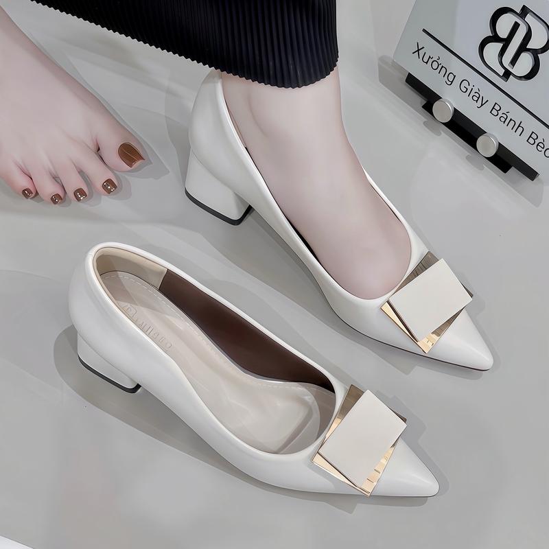 Giày cao gót nữ bít mũi nhọn Giày búp bê cao 3P & 5P khóa vuông Giày bánh bèo Cheo Jean Shoes