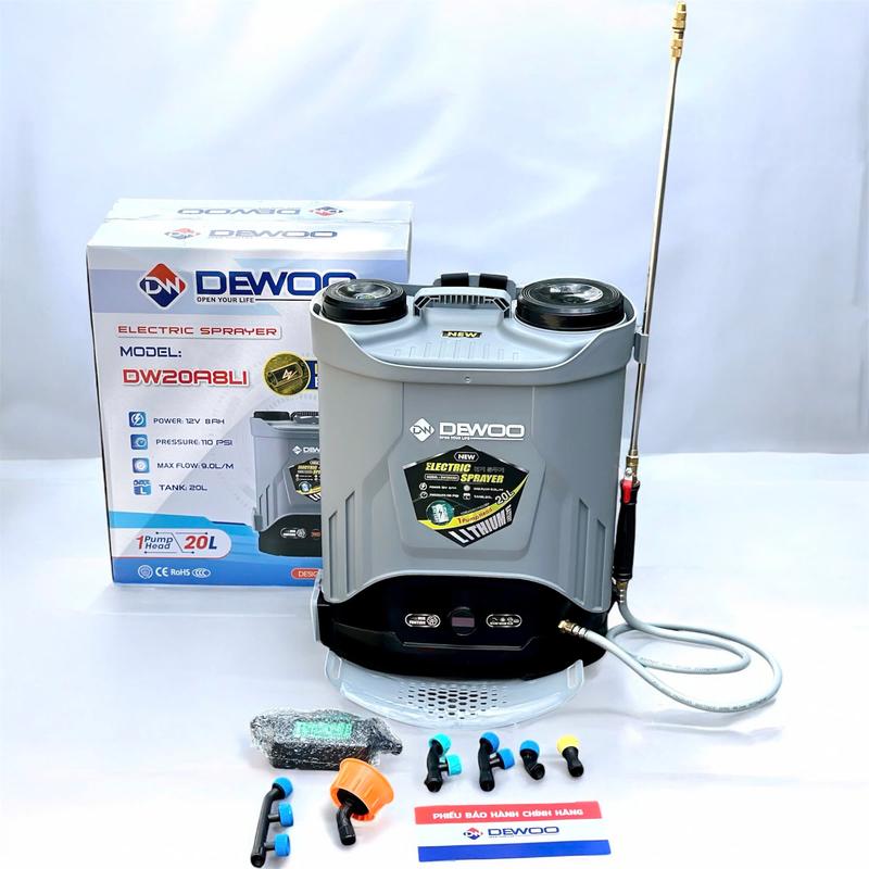 Bình xịt điện DEWOO Pin lithium 20Lít 1 bơm.Có bộ đảo bằng cánh quạt.BH 1 Năm