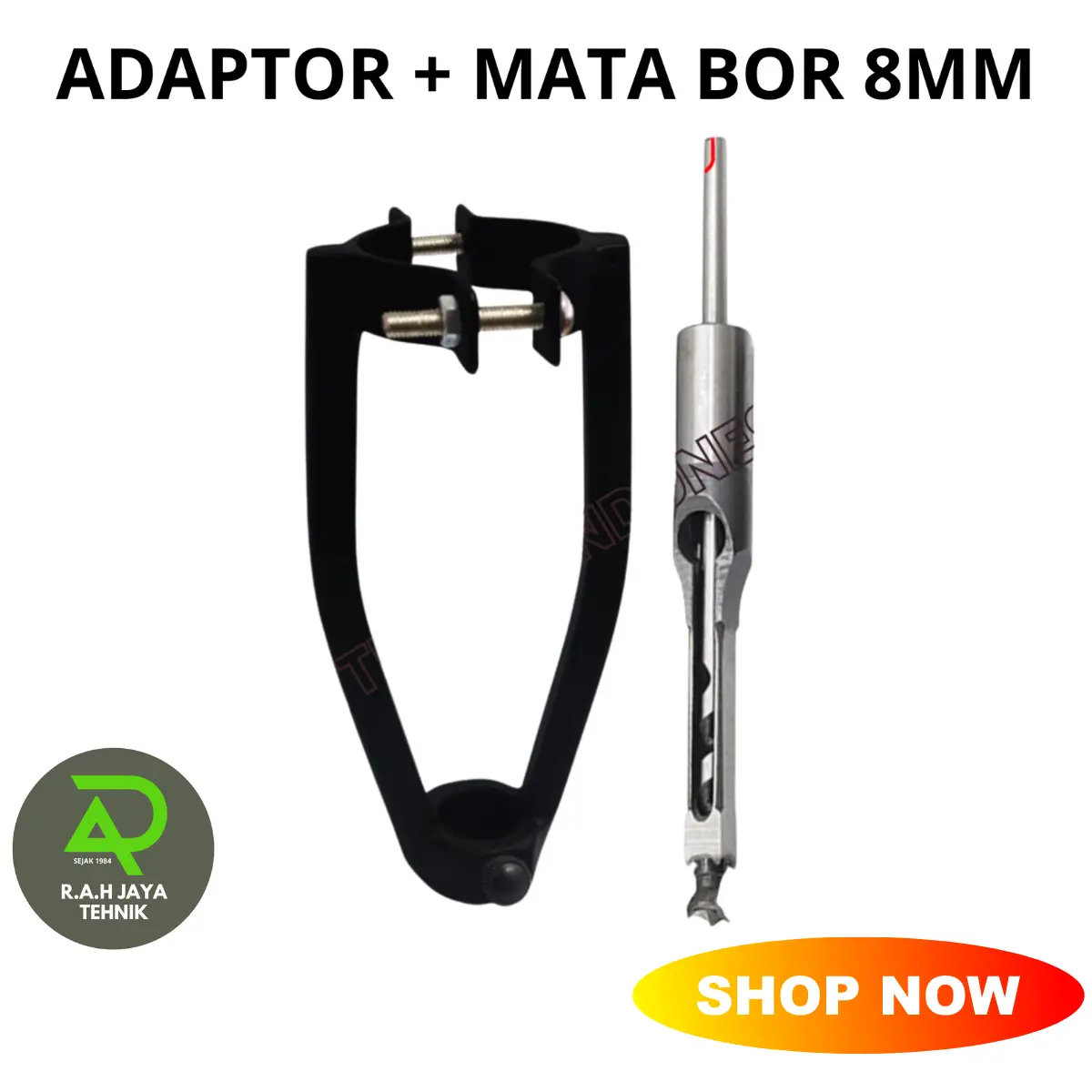 satu paket adaptor dudukan bor bobok kayu + mata bor bobok kayu 8mm bor bobok pahat persegi