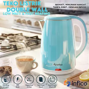 TEKO AIR LISTRIK STAINLESS 2 LITER Premium Hemat Daya, 3 Menit mendidih Double Wall Steel Food Grade KETTLE 400 watt Hitam Minuman Stainless Wadah elektronik FREE BUBBLE DAN DUS +