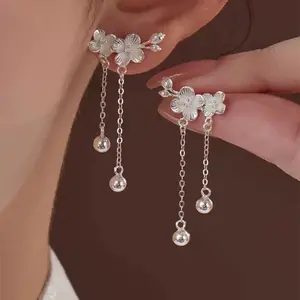 Anting Bunga Sterling Silver Anting Juntai Rumbai Logam Wanita Anting Anti Alergi Tidak Memudar Y204