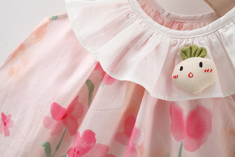 Product Introduction of ชุดเด็กผู้หญิง สไตล์ฤดูร้อน วัสดุผ้าฝ้าย คอปกน่าระทึกใจ ลายดอกไม้ สีชมพู มาพร้อมหมวกกันแดด 8