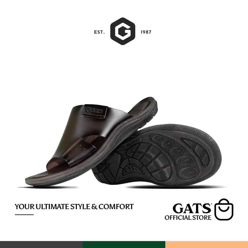 GATS - HG 281 - Sandal Kulit Pria Casual - Coklat Tua 1