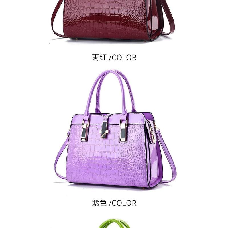 Product Introduction of Fashionable Bright Leather Handbag 2024 Women's New Large Capacity Crocodile Pattern Single Shoulder Crossbody Bag 5