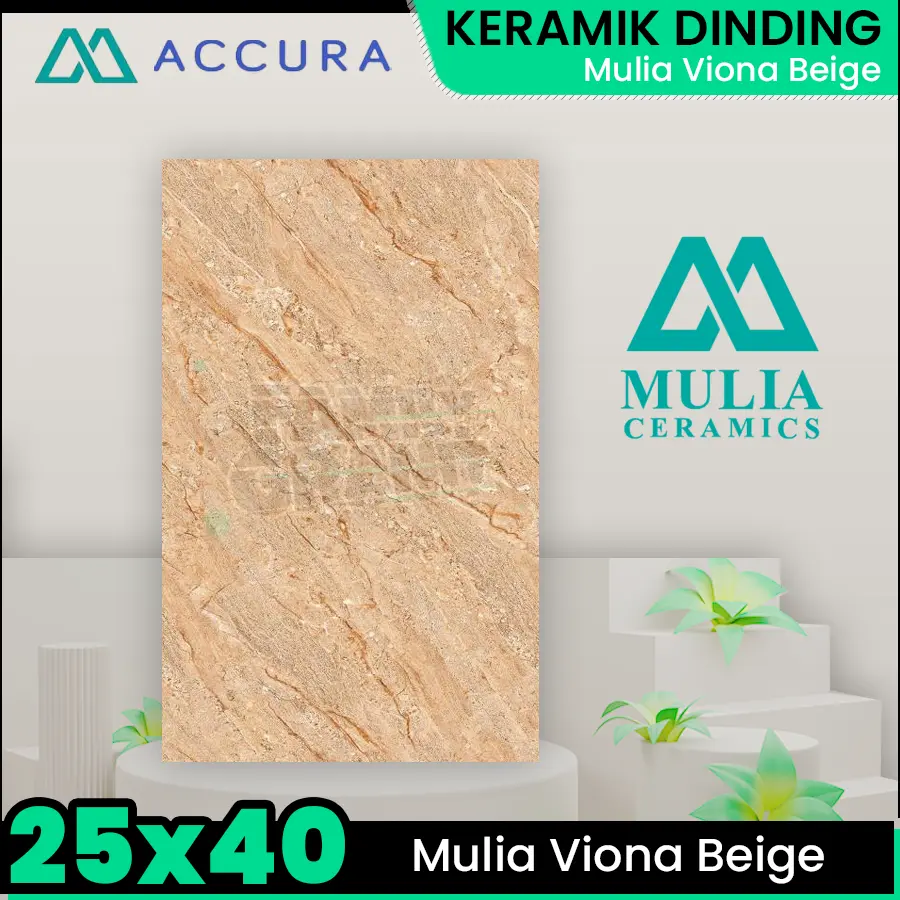 Keramik Dinding 25x40 Mulia Viona Beige Wall Tile Motif Marmer Glossy